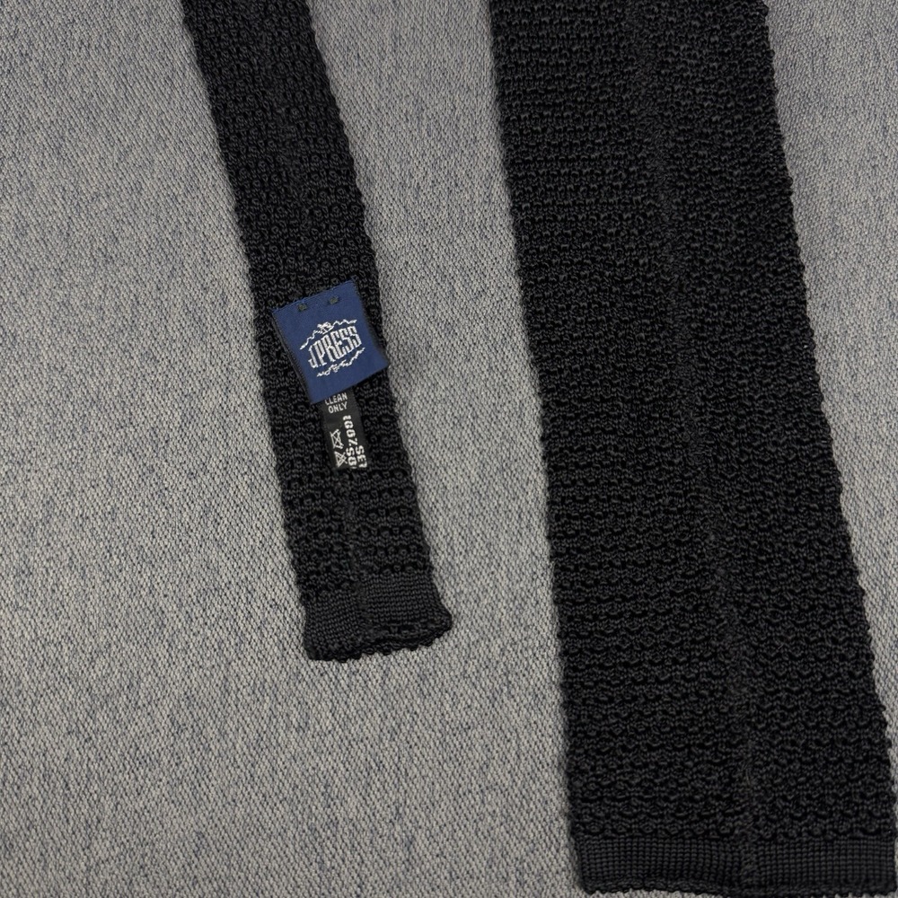 Vintage J. Press Black Silk Knit Square End Tie Made in Italy 57" Long